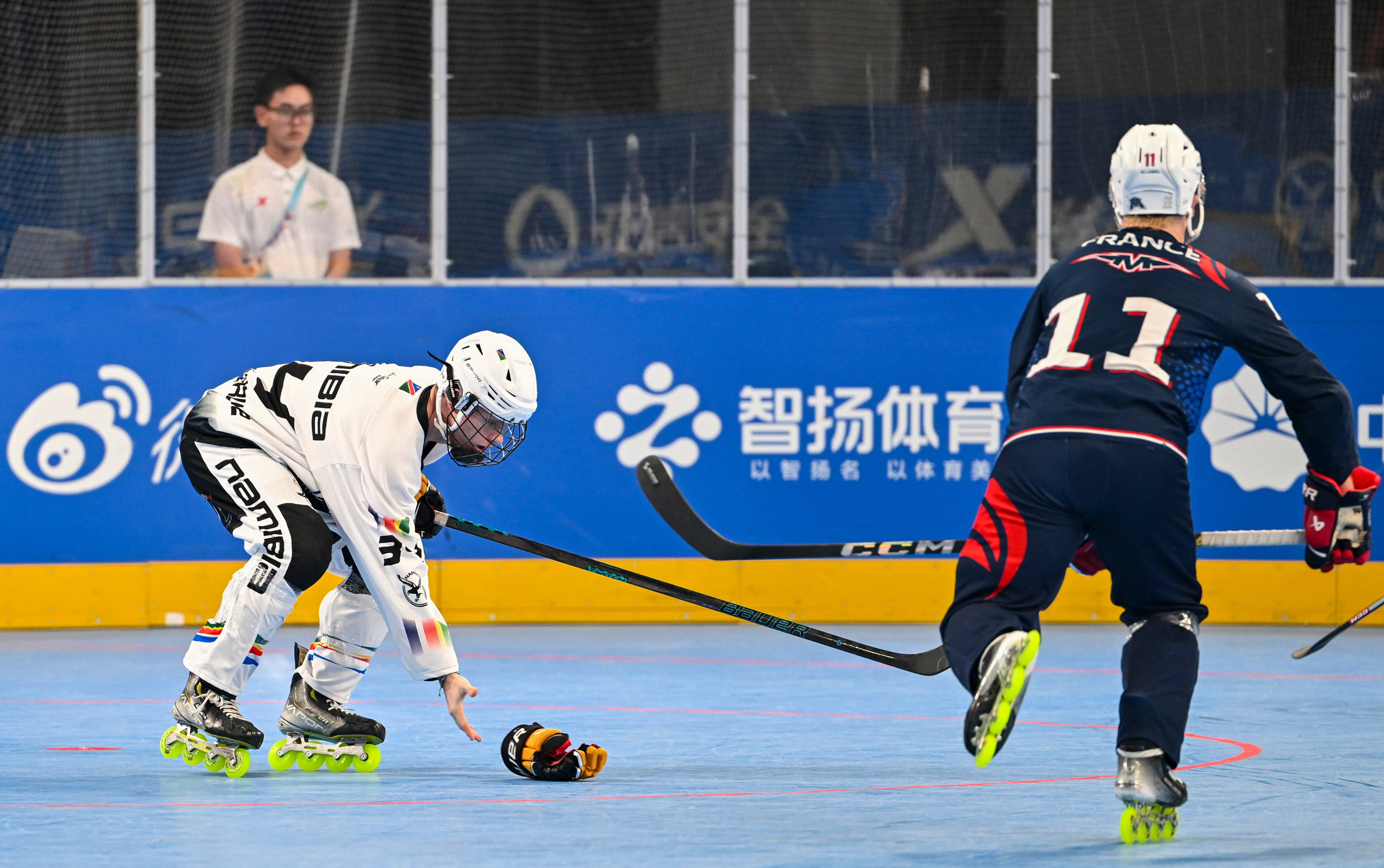 （成都世运会）单排轮滑球——男子铜牌赛：纳米比亚队胜法国队
